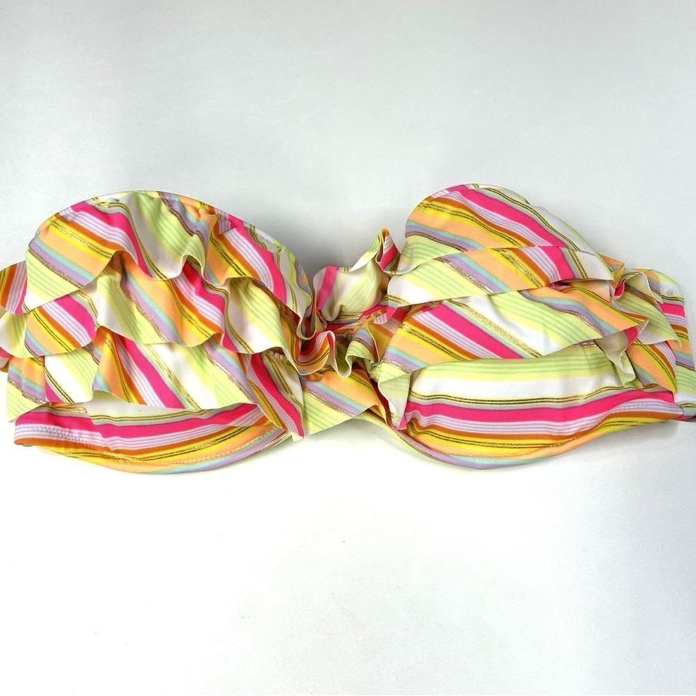 Y2K Victorias Secret 36D Flirt Bandeau Bikini Top Striped Yellow Pink
